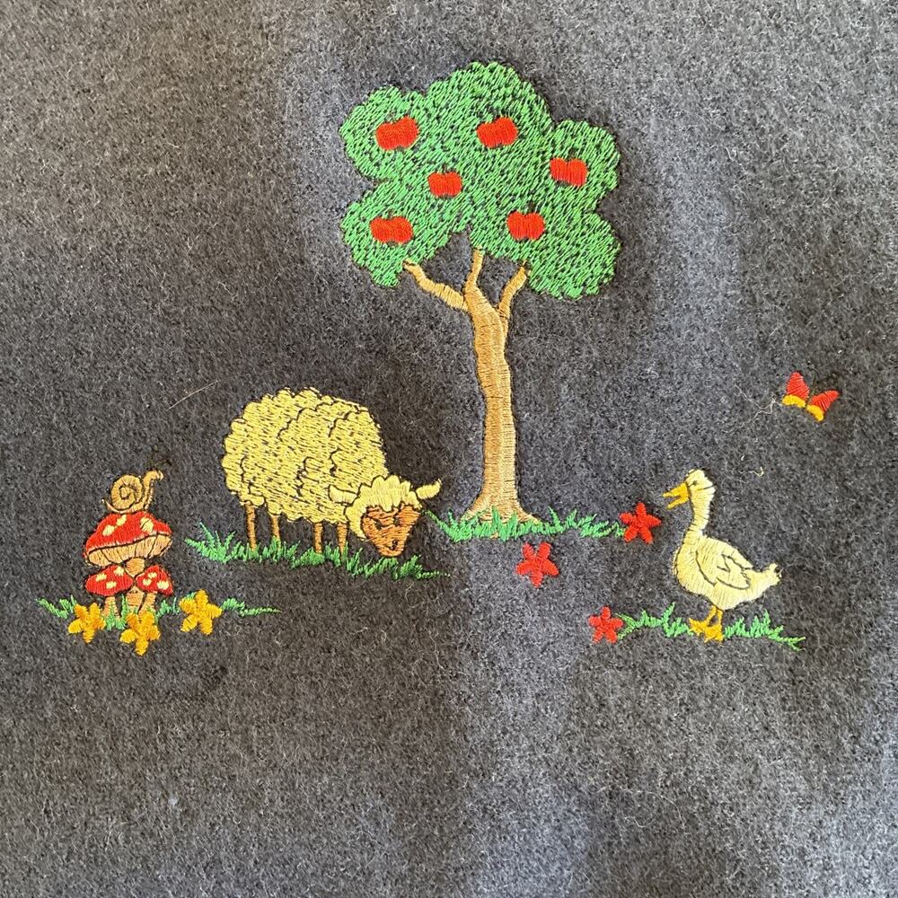 VTG Geiger Women's Sz48 Pure New Wool Sweater Vest Farmers Mushrooms Embroidered - Picture 11 of 16